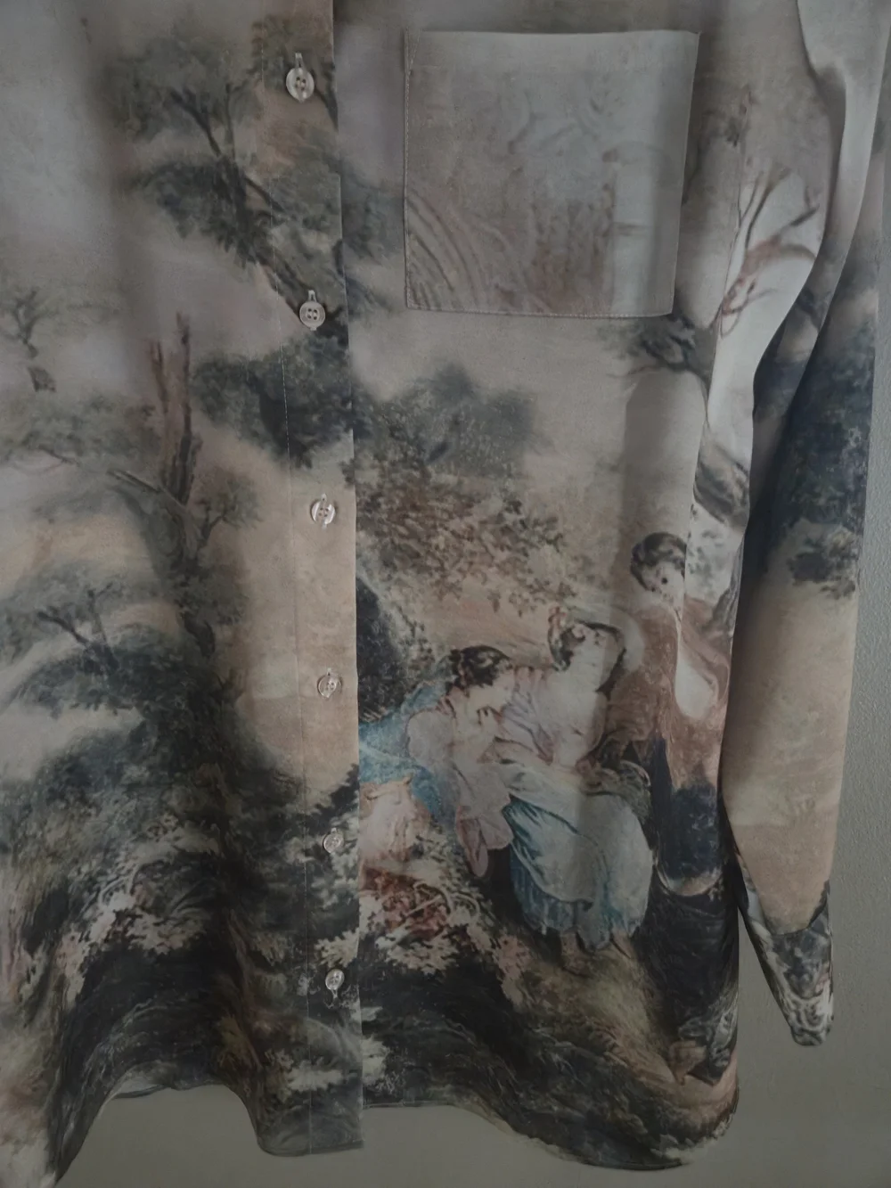 Soft Surroundings Sz L Pastoral Romanticism Antique Print Blouse Shirt Tunic